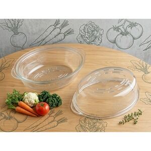 Vintage Art Deco Glasbake 10in Oval Clear Glass Casserole Dish with Lid 2322